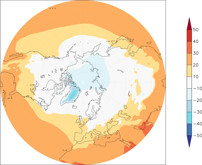 temperature (2m height, northern hemisphere) October  observed values