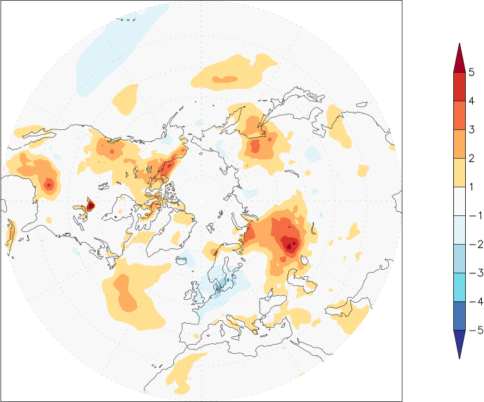 temperature (2m height, northern hemisphere) anomaly July  w.r.t. 1981-2010