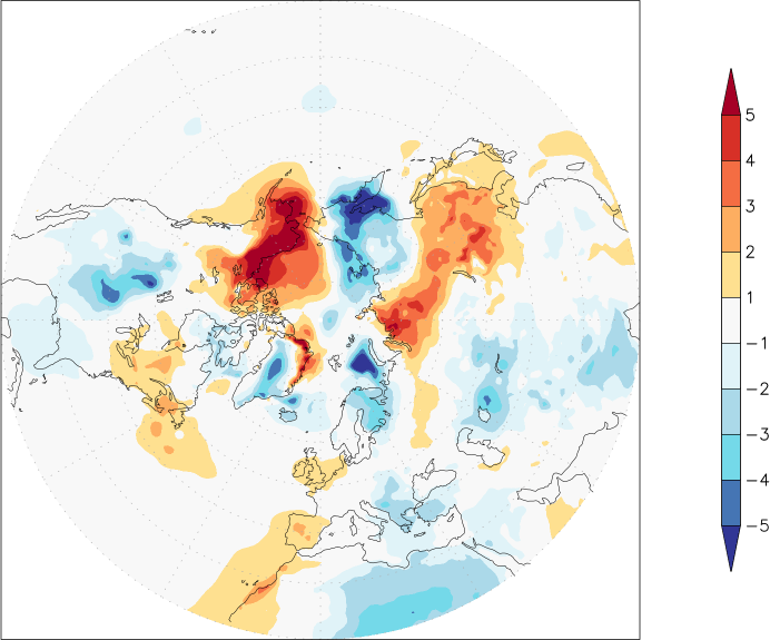 temperature (2m height, northern hemisphere) anomaly March  w.r.t. 1981-2010