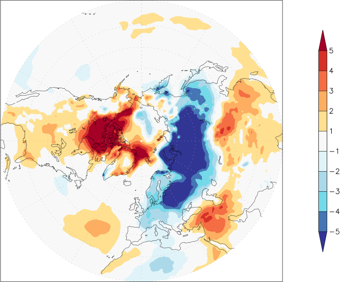temperature (2m height, northern hemisphere) anomaly November  w.r.t. 1981-2010