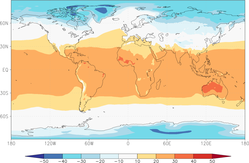 temperature (2m height, world) February  observed values