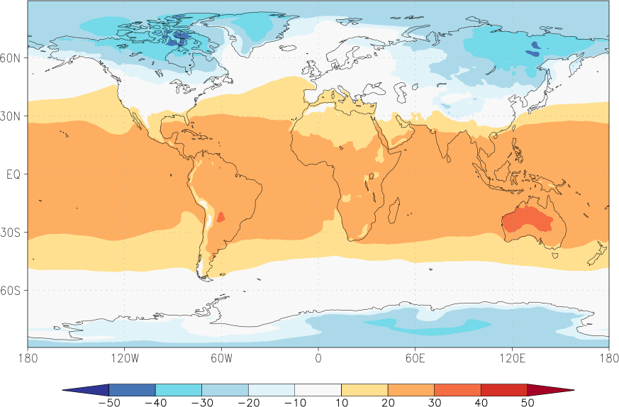 temperature (2m height, world) January  observed values