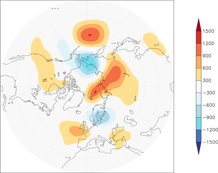 500mb height (northern hemisphere) anomaly August  w.r.t. 1981-2010