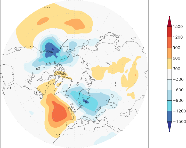 sea-level pressure (northern hemisphere) anomaly February  w.r.t. 1981-2010