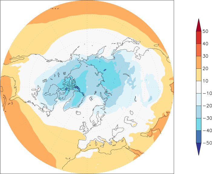 temperature (2m height, northern hemisphere) January  observed values