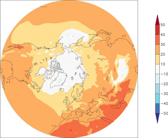 temperature (2m height, northern hemisphere) July  observed values