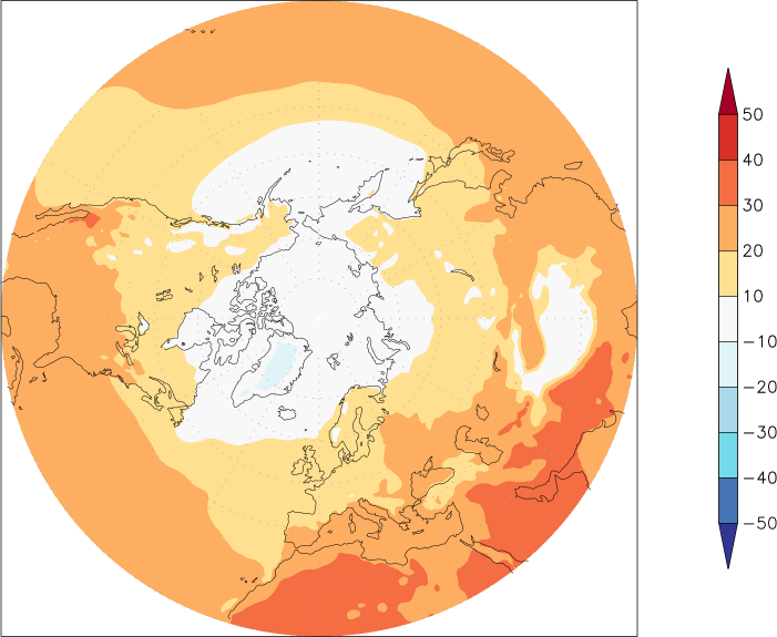 temperature (2m height, northern hemisphere) June  observed values