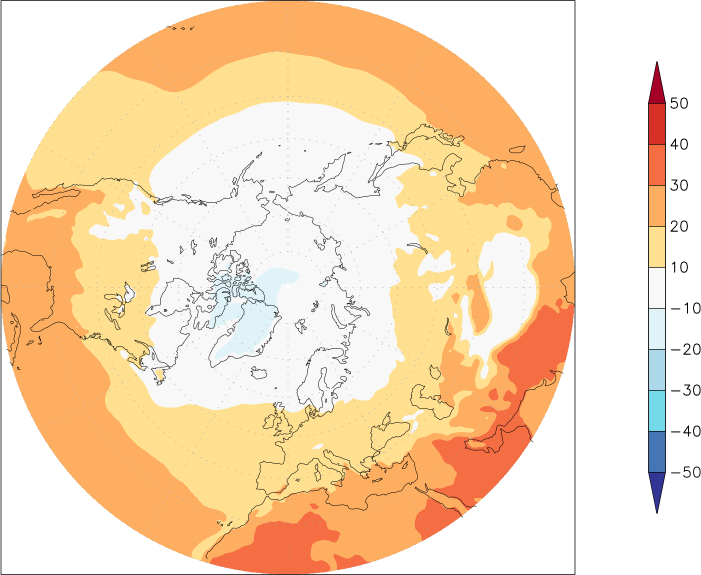 temperature (2m height, northern hemisphere) May  observed values