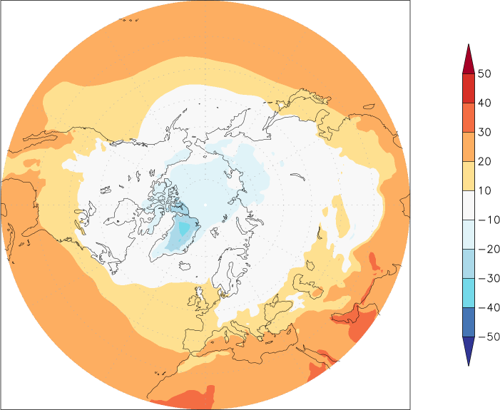 temperature (2m height, northern hemisphere) October  observed values