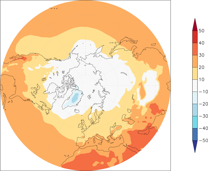 temperature (2m height, northern hemisphere) September  observed values