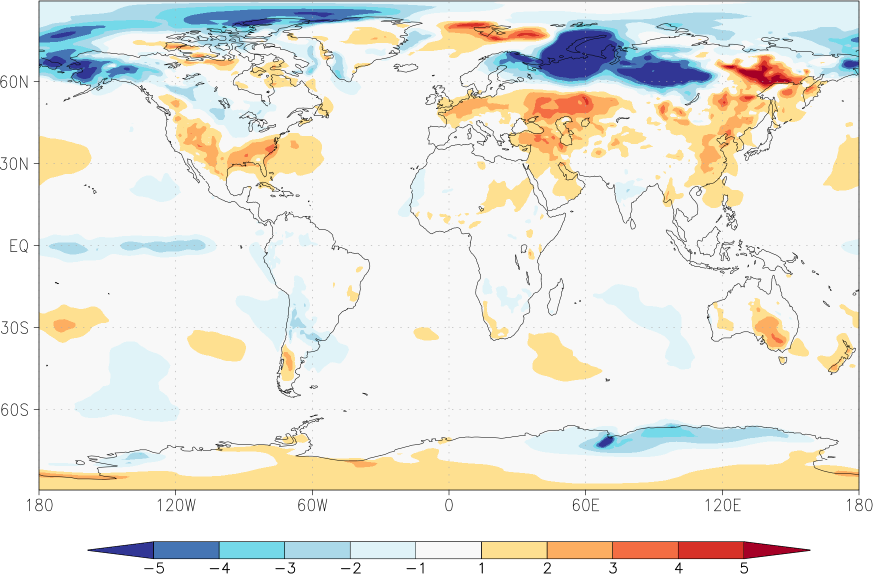 temperature (2m height, world) anomaly January  w.r.t. 1981-2010