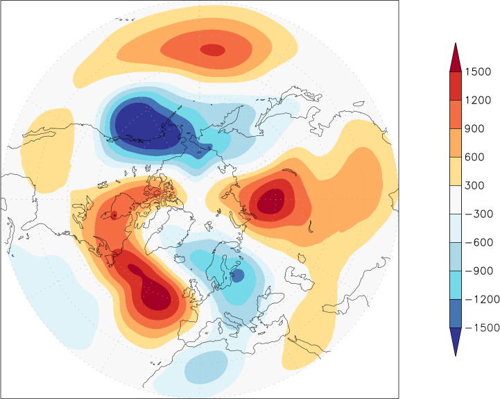 500mb height (northern hemisphere) anomaly February  w.r.t. 1981-2010