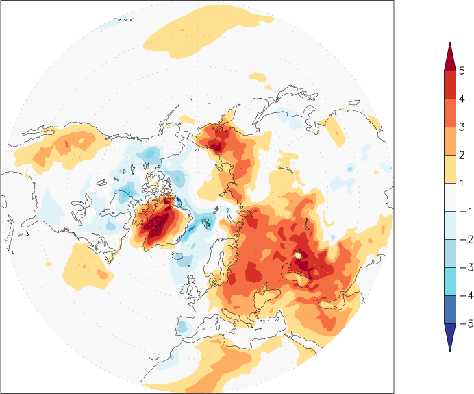 temperature (2m height, northern hemisphere) anomaly April  w.r.t. 1981-2010