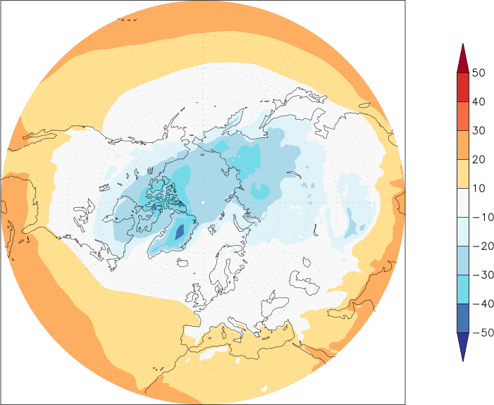 temperature (2m height, northern hemisphere) February  observed values