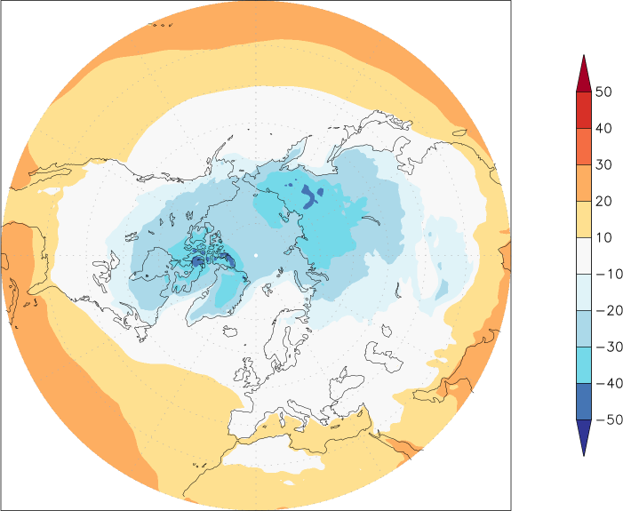 temperature (2m height, northern hemisphere) January  observed values