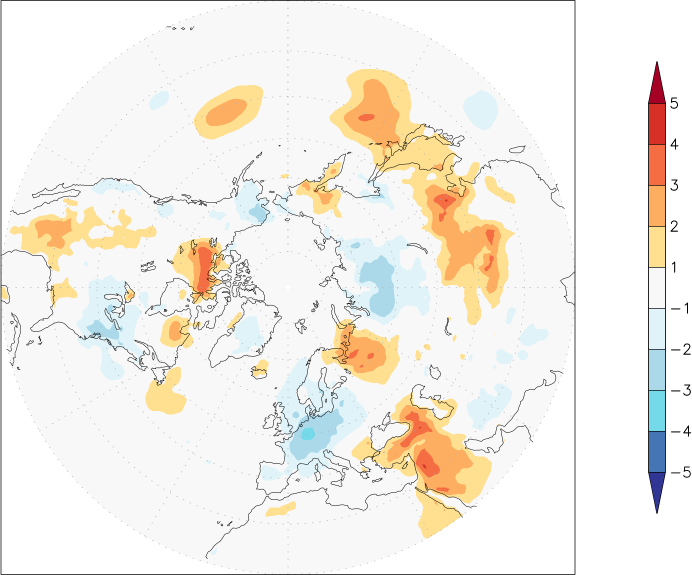 temperature (2m height, northern hemisphere) anomaly July  w.r.t. 1981-2010