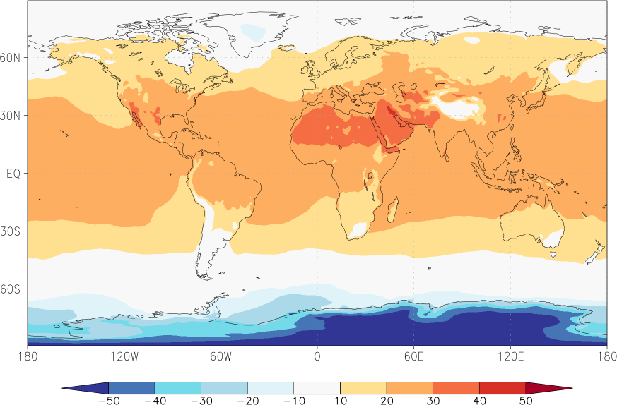 temperature (2m height, world) July  observed values