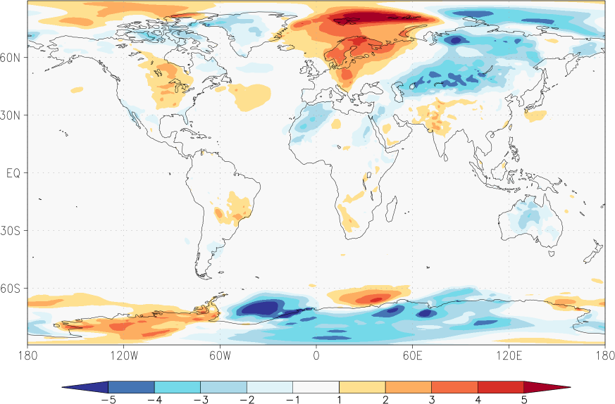 temperature (2m height, world) anomaly October  w.r.t. 1981-2010