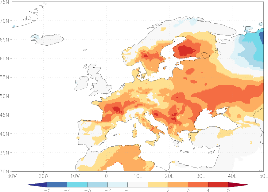 maximum temperature anomaly December  w.r.t. 1981-2010