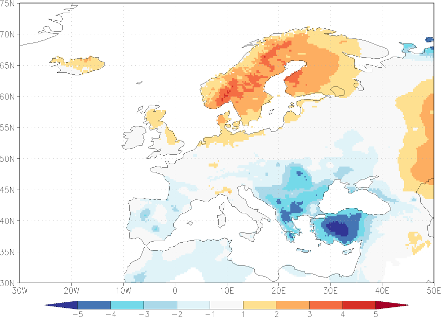 maximum temperature anomaly January  w.r.t. 1981-2010