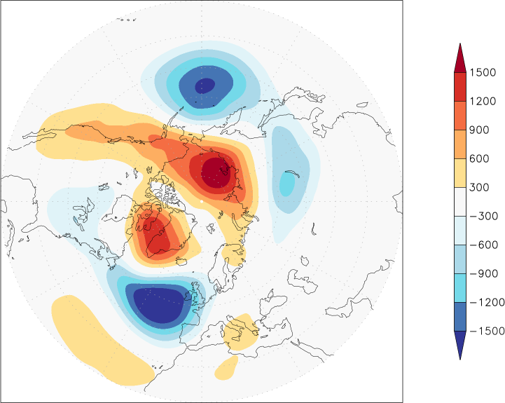 500mb height (northern hemisphere) anomaly December  w.r.t. 1981-2010