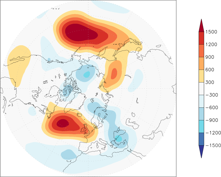 500mb height (northern hemisphere) anomaly January  w.r.t. 1981-2010