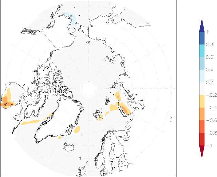 sea ice concentration (Arctic) anomaly December  w.r.t. 1981-2010