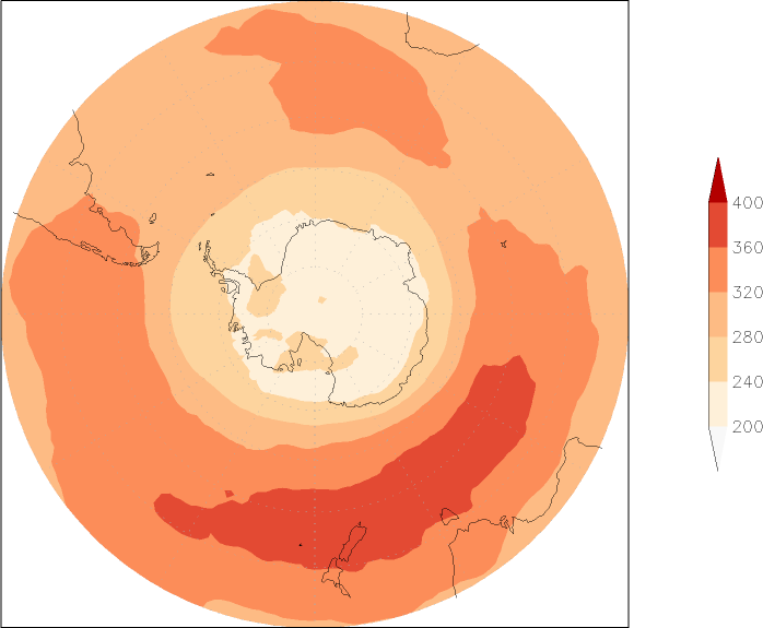 ozone (southern hemisphere) August  observed values
