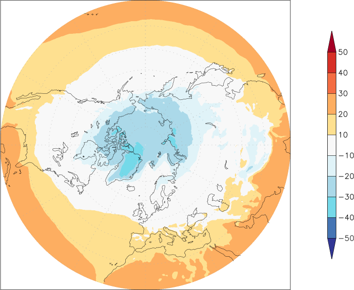 temperature (2m height, northern hemisphere) March  observed values