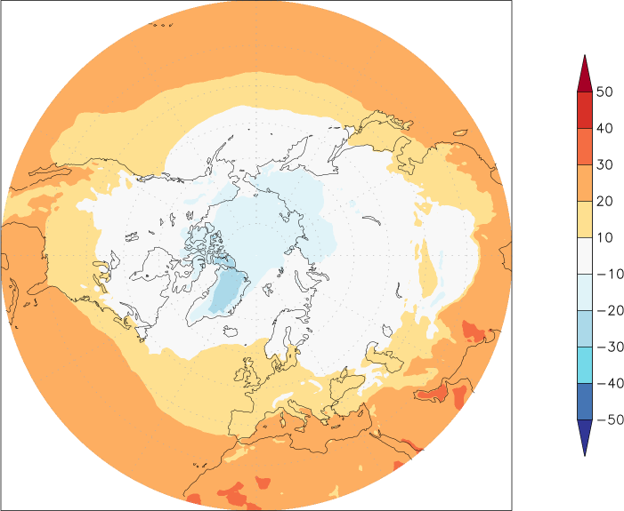 temperature (2m height, northern hemisphere) October  observed values