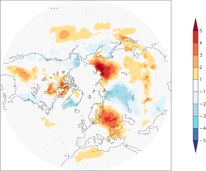 temperature (2m height, northern hemisphere) anomaly July  w.r.t. 1981-2010