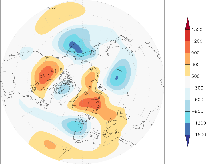 500mb height (northern hemisphere) anomaly January  w.r.t. 1981-2010