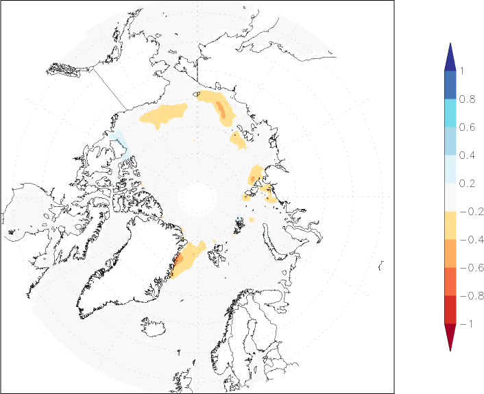 sea ice concentration (Arctic) anomaly August  w.r.t. 1981-2010