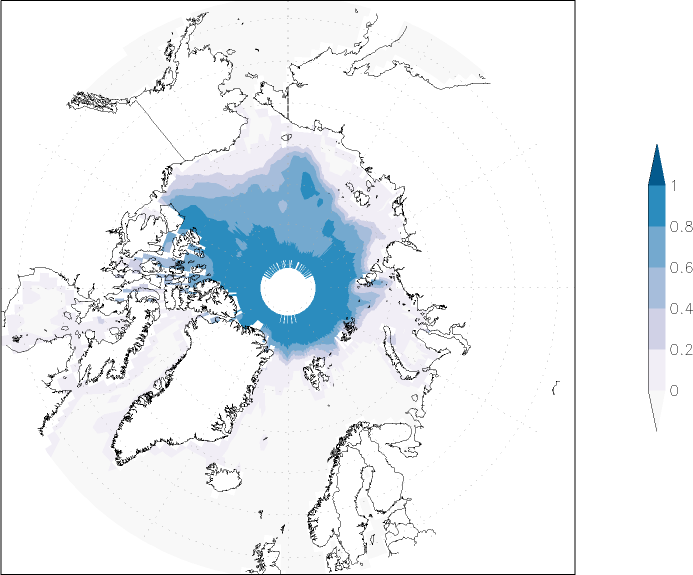 sea ice concentration (Arctic) August  observed values