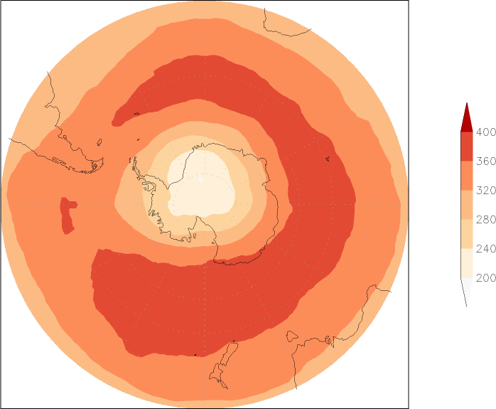ozone (southern hemisphere) October  observed values