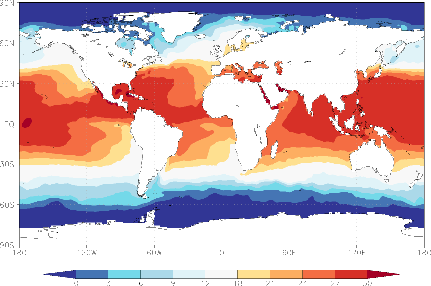 sea surface temperature August  observed values