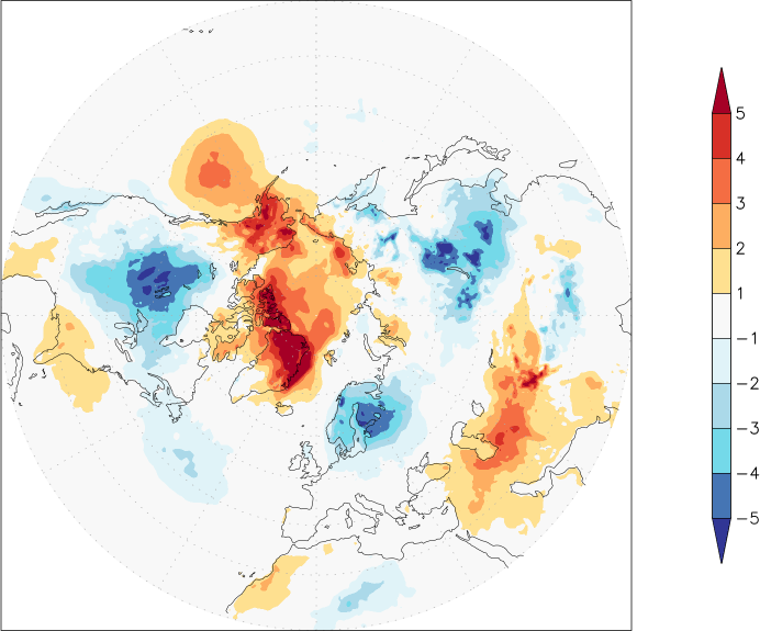 temperature (2m height, northern hemisphere) anomaly October  w.r.t. 1981-2010