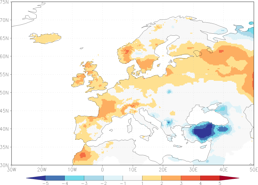 maximum temperature anomaly January  w.r.t. 1981-2010