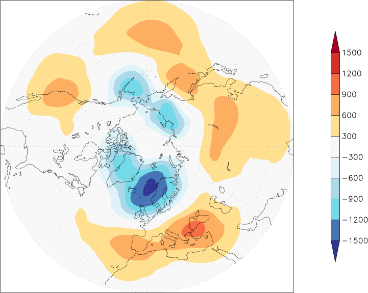 500mb height (northern hemisphere) anomaly February  w.r.t. 1981-2010