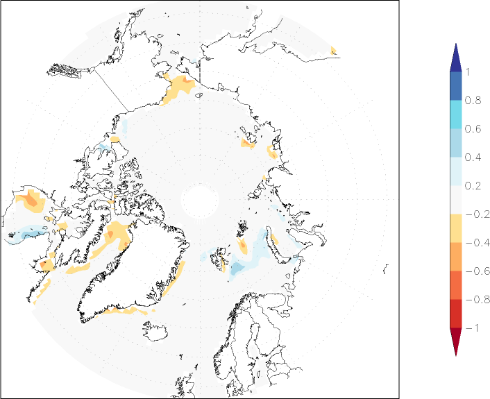 sea ice concentration (Arctic) anomaly June  w.r.t. 1981-2010