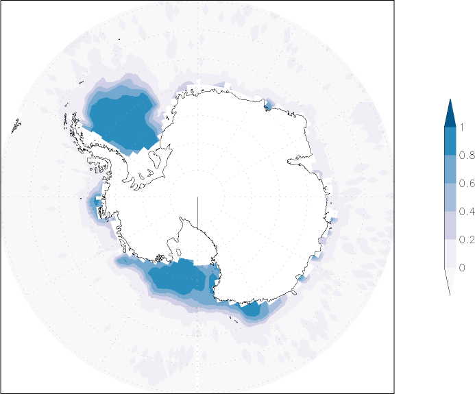 sea ice concentration (Antarctic) March  observed values