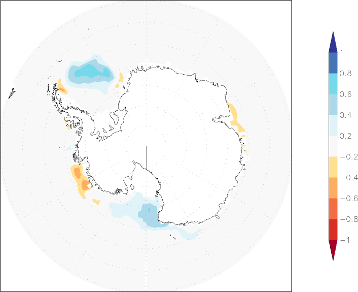 sea ice concentration (Antarctic) anomaly March  w.r.t. 1981-2010