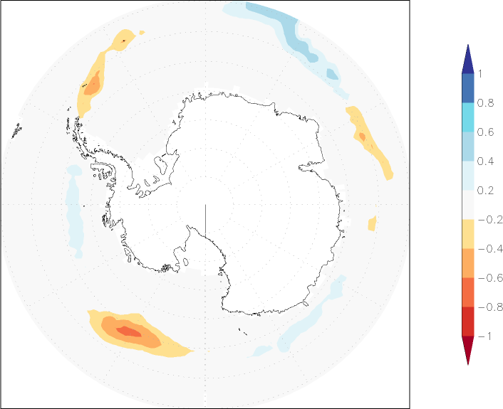 sea ice concentration (Antarctic) anomaly October  w.r.t. 1981-2010