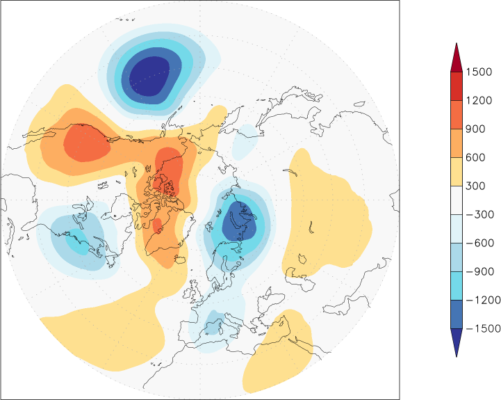 500mb height (northern hemisphere) anomaly January  w.r.t. 1981-2010