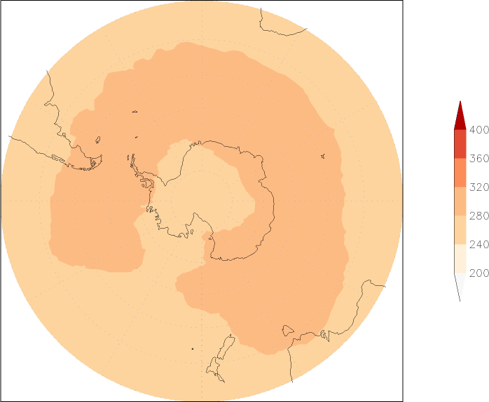 ozone (southern hemisphere) January  observed values