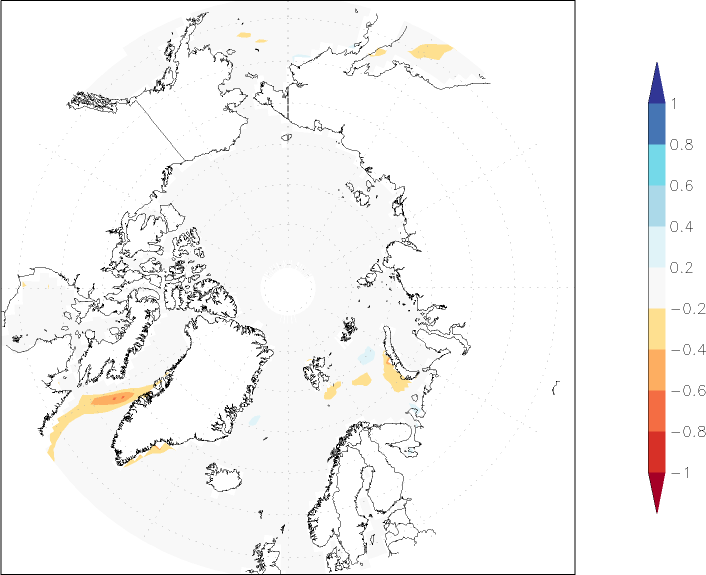 sea ice concentration (Arctic) anomaly April  w.r.t. 1981-2010