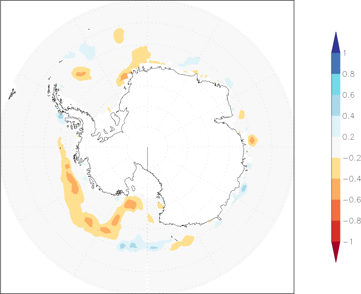 sea ice concentration (Antarctic) anomaly December  w.r.t. 1981-2010