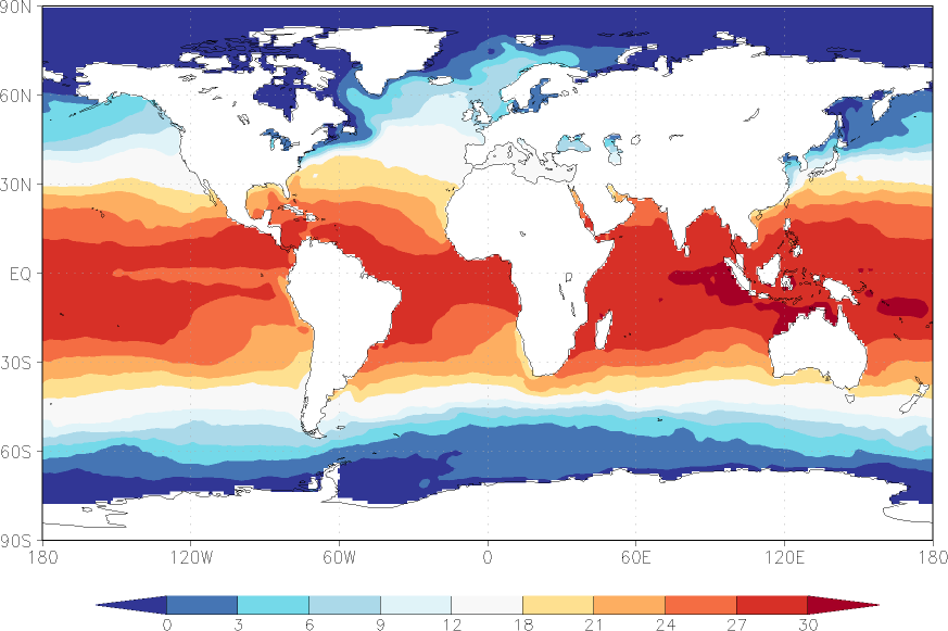 sea surface temperature March  observed values