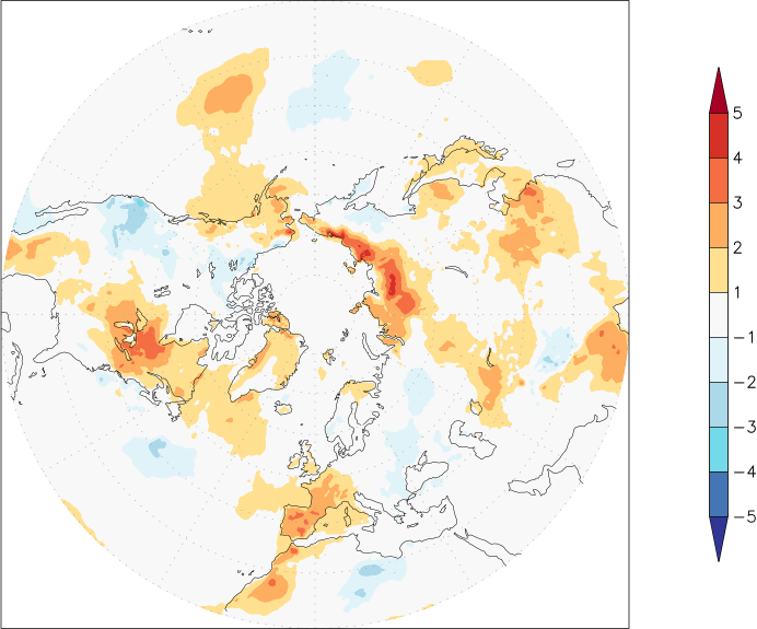 temperature (2m height, northern hemisphere) anomaly June  w.r.t. 1981-2010