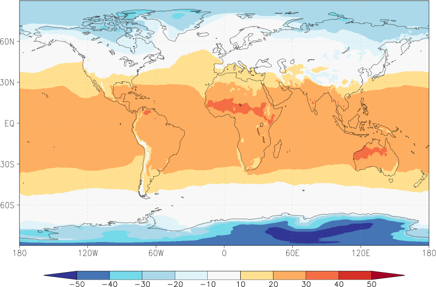 temperature (2m height, world) March  observed values